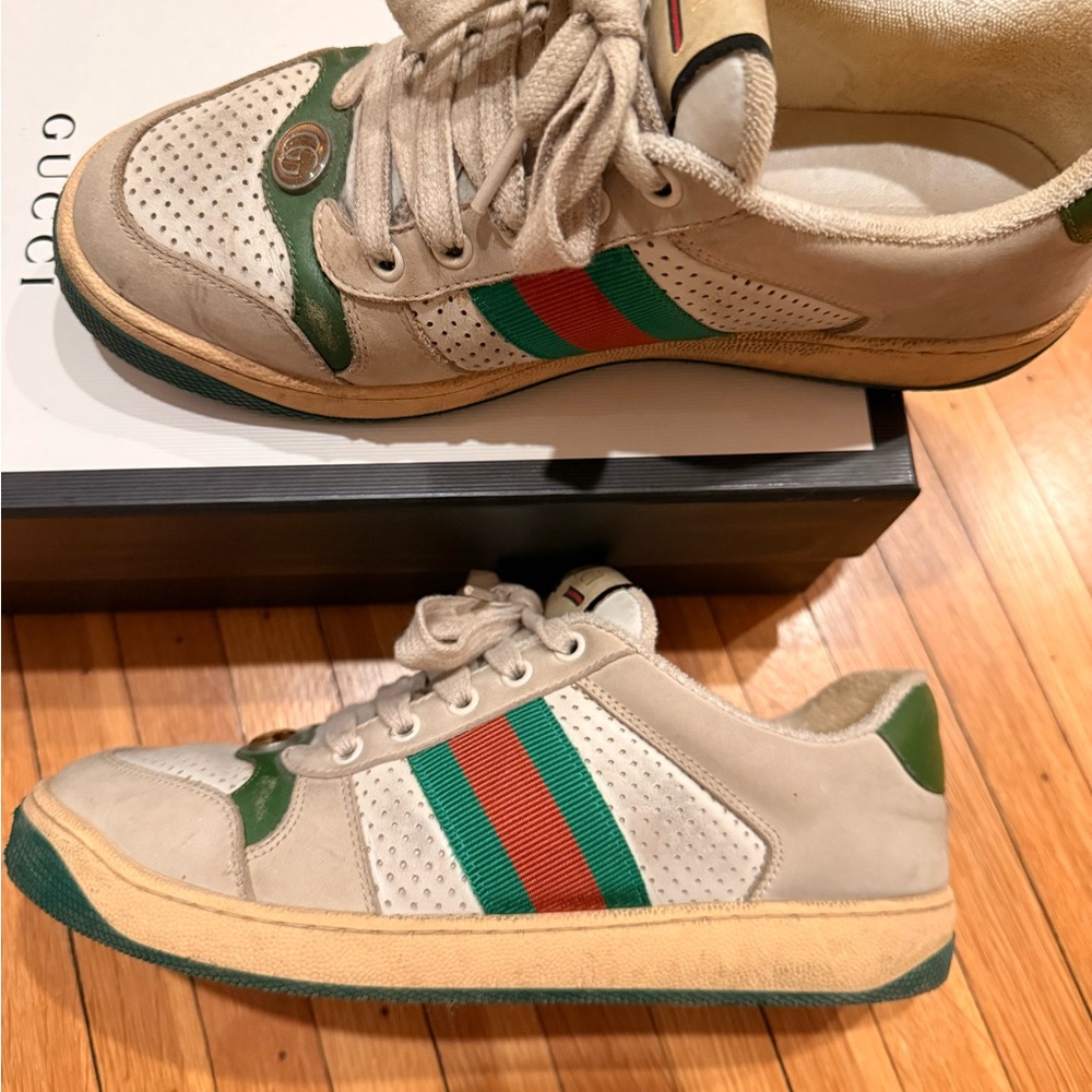 Gucci Beige and Green Sneakers - Picture 2 of 5